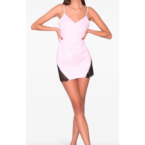 NWOT Fleur Du Mal Baby Pink & Black Lace Poplin Mini Dress Women's XS - Picture 1 of 12